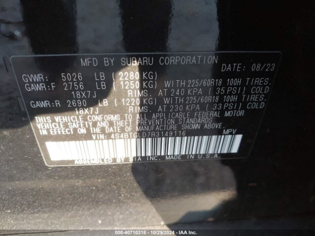 4S4BTGLD7R3149116 Subaru Outback Onyx Edition Xt