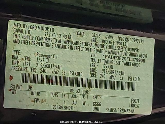 1FADP3F29FL379908 Ford FOCUS SE