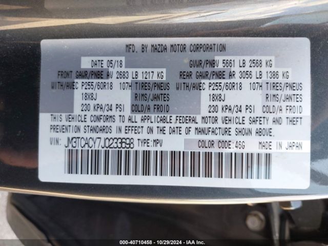 JM3TCACY7J0233698 Mazda Cx-9 Touring