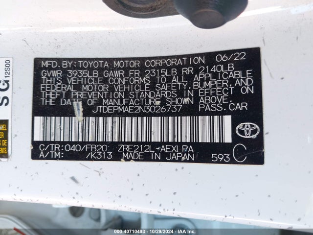 Toyota COROLLA LE 2022 JTDEPMAE2N3026737 Image 9