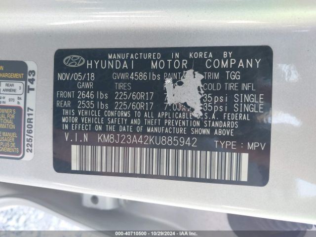 KM8J23A42KU885942 Hyundai TUCSON SE
