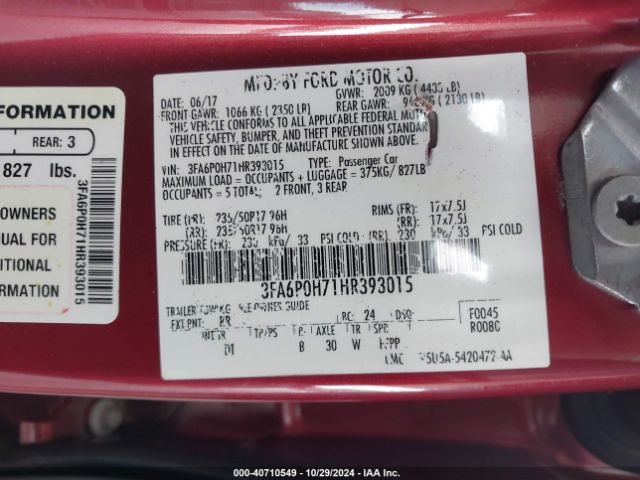 3FA6P0H71HR393015 Ford FUSION SE