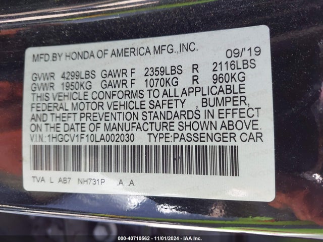 Honda ACCORD LX 2020 1HGCV1F10LA002030 Image 9