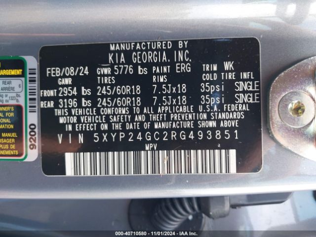 5XYP24GC2RG493851 KIA Telluride Lx