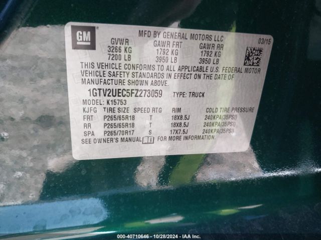 1GTV2UEC5FZ273059 GMC Sierra 1500 Sle