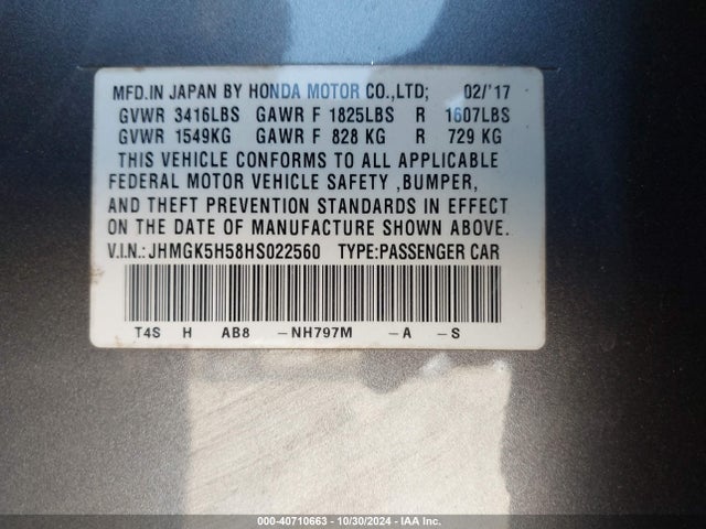 JHMGK5H58HS022560 Honda FIT LX