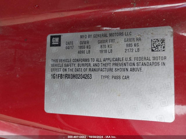 Chevrolet Camaro 1lt 2017 1G1FB1RX0H0204263 Image 9
