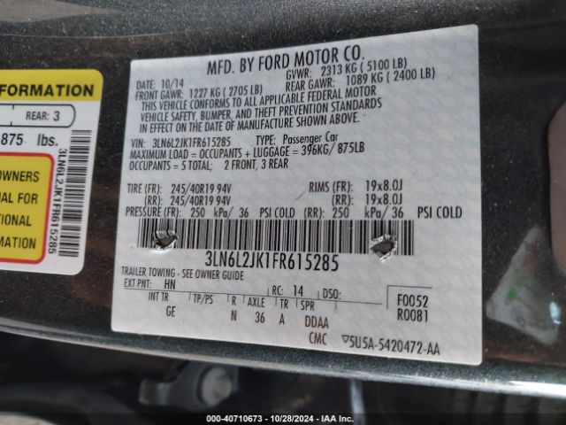 3LN6L2JK1FR615285 Lincoln MKZ
