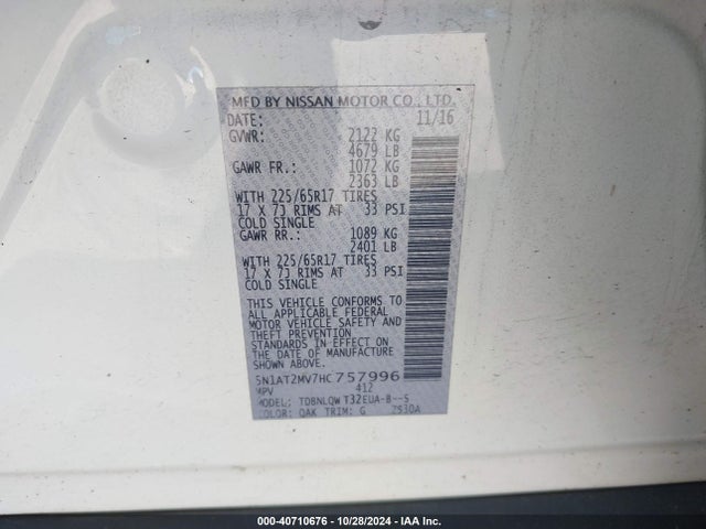 Nissan ROGUE SV 2017 5N1AT2MV7HC757996 Image 9