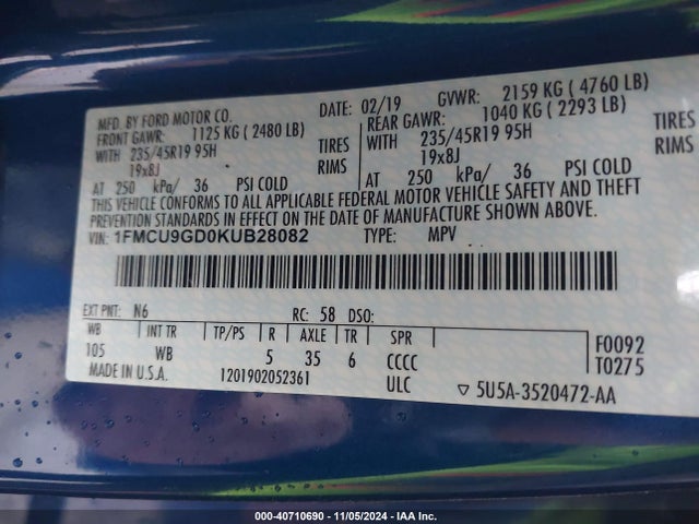 Ford ESCAPE SE 2019 1FMCU9GD0KUB28082 Image 9
