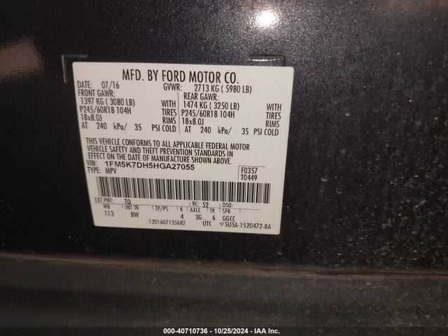 1FM5K7DH5HGA27055 Ford 2.3l gtdi