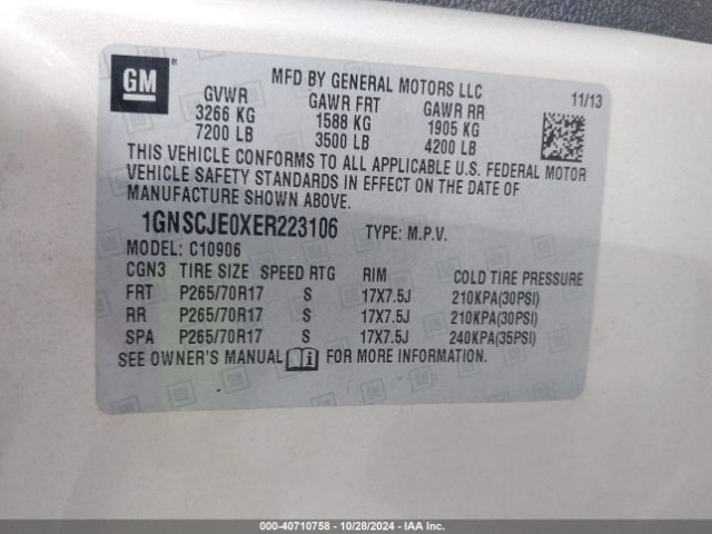 1GNSCJE0XER223106 Chevrolet Suburban 1500 Lt