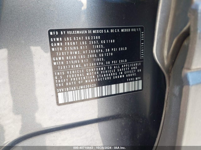 3VV1B7AX1JM030420 Volkswagen Tiguan 2.0t S