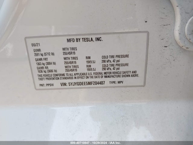 2021 TESLA MODEL Y 5YJYGDEE5MF204407 Photo 8