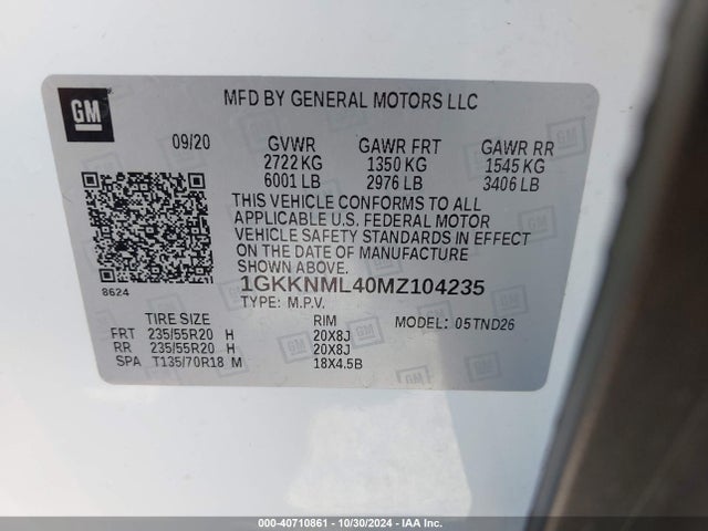 1GKKNML40MZ104235 GMC Acadia Fwd Slt