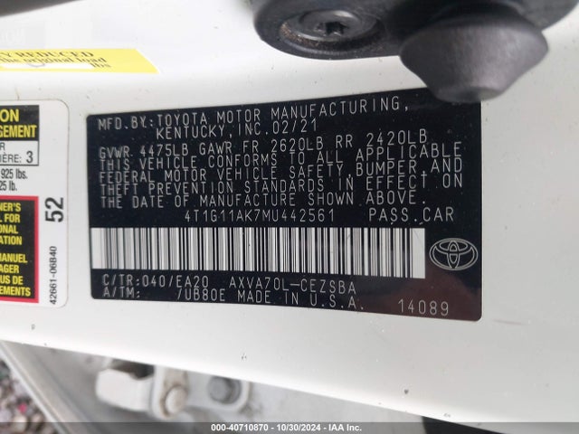 4T1G11AK7MU442561 Toyota CAMRY SE