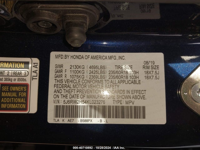 Honda CR-V EX 2019 5J6RW2H54KL023276 Image 9