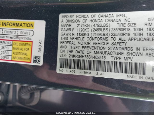 2HKRS4H73SH402515 Honda Cr-v Ex-l Awd