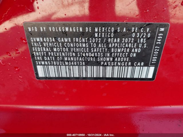 3VWN57BU2LM046136 Volkswagen Jetta 1.4t R-line/1.4t S
