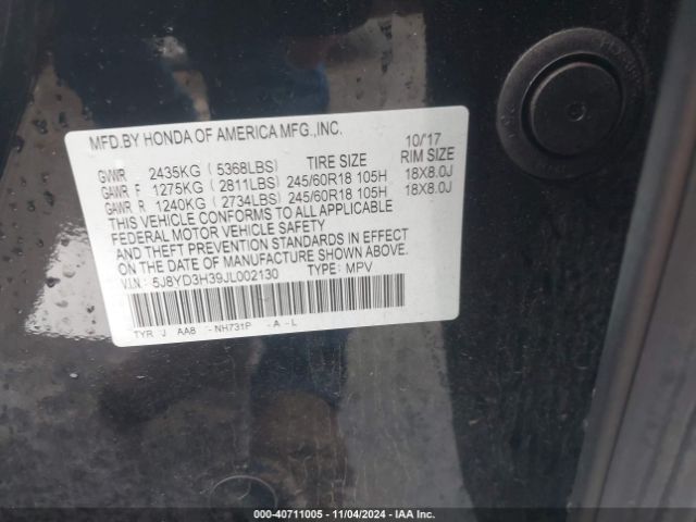 5J8YD3H39JL002130 Acura MDX