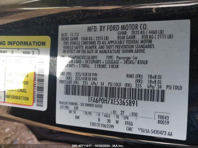 Ford FUSION SE 2014 1FA6P0H7XE5365891 Image 9