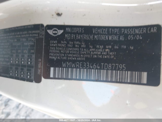 2004 MINI COOPER S WMWRE33464TD87795 Photo 8