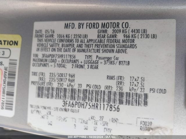 3FA6P0H75HR117856 Ford FUSION SE