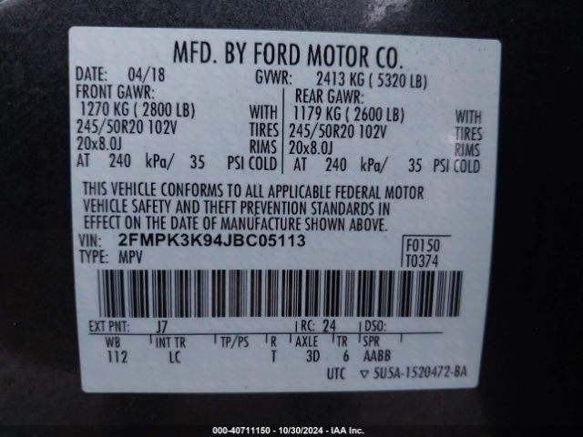2FMPK3K94JBC05113 Ford Edge Titanium