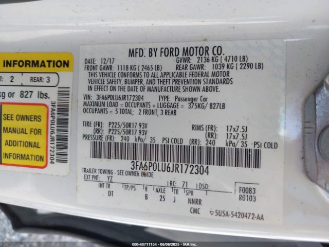 2018 FORD FUSION HYBRID 3FA6P0LU6JR172304 Photo 8
