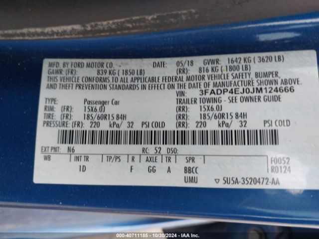 3FADP4EJ0JM124666 Ford FIESTA SE