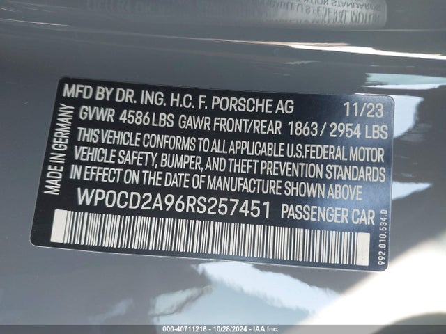 Porsche 911 Turbo /turbo S 2024 WP0CD2A96RS257451 Image 9