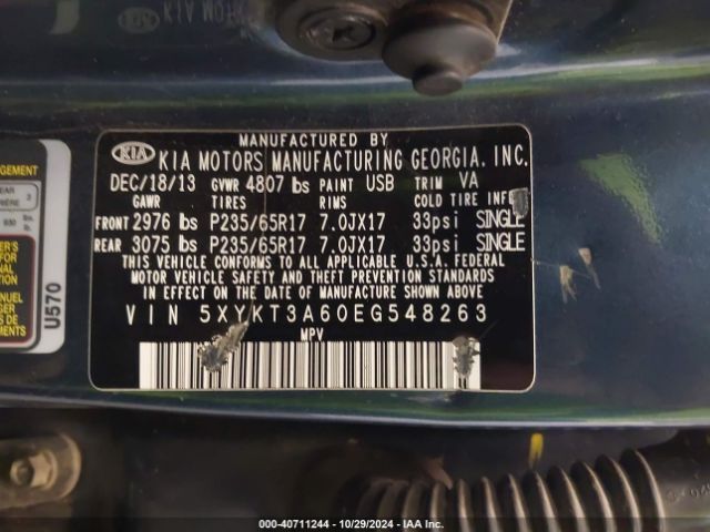 5XYKT3A60EG548263 KIA SORENTO LX