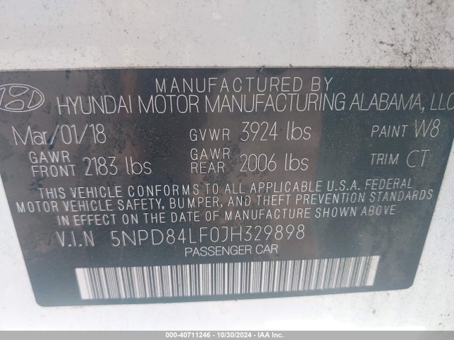 Hyundai Elantra Value Edition 2018 5NPD84LF0JH329898 Image 9