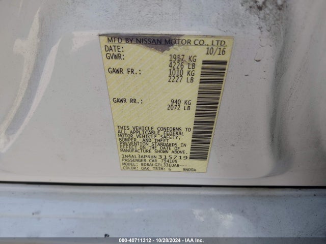Nissan Altima 2.5 S 2017 1N4AL3AP4HN315719 Image 9