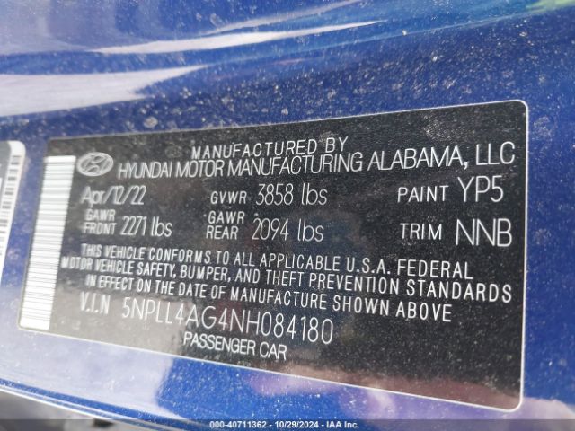 5NPLL4AG4NH084180 Hyundai ELANTRA SE