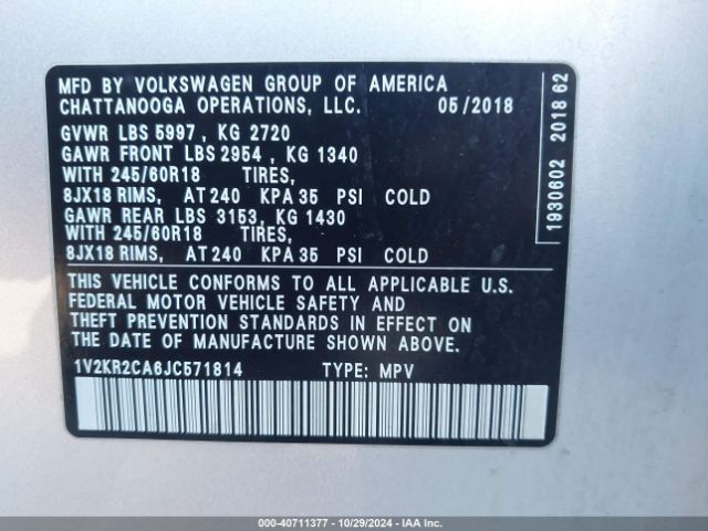 1V2KR2CA6JC571814 Volkswagen Atlas 3.6l V6 Se