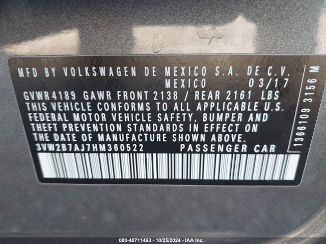 Volkswagen Jetta 1.4t S 2017 3VW2B7AJ7HM360522 Image 9