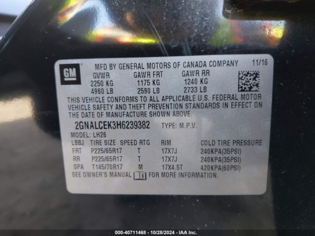 2GNALCEK3H6239382 Chevrolet EQUINOX LT