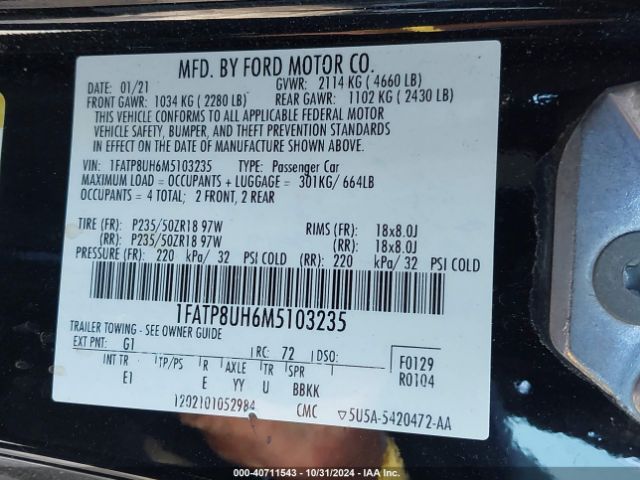 1FATP8UH6M5103235 Ford Mustang Ecoboost Premium