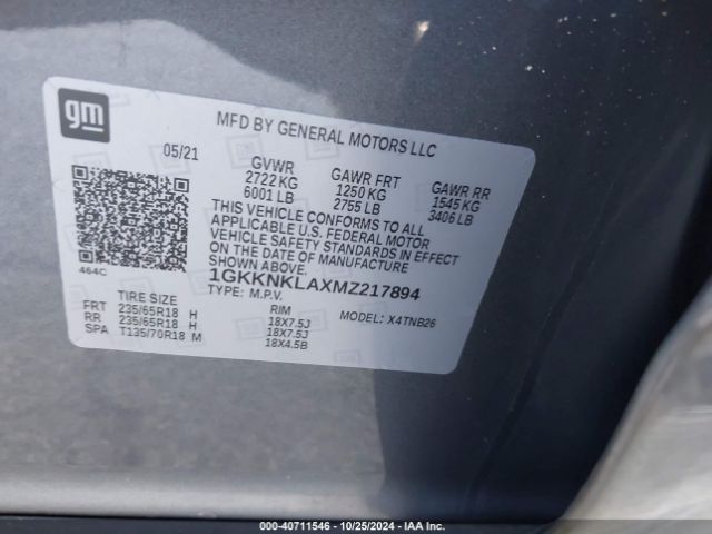 1GKKNKLAXMZ217894 GMC Acadia Fwd Sle