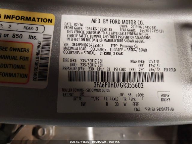 3FA6P0HD7GR355602 Ford FUSION SE