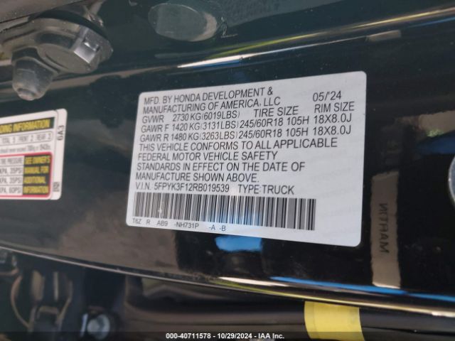 5FPYK3F12RB019539 Honda Ridgeline Sport