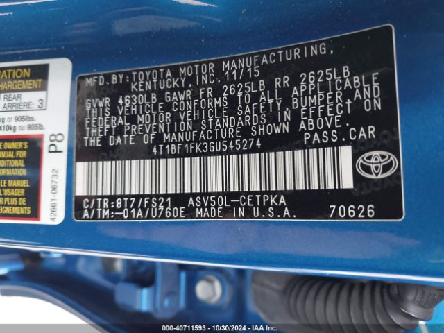 4T1BF1FK3GU545274 Toyota CAMRY SE