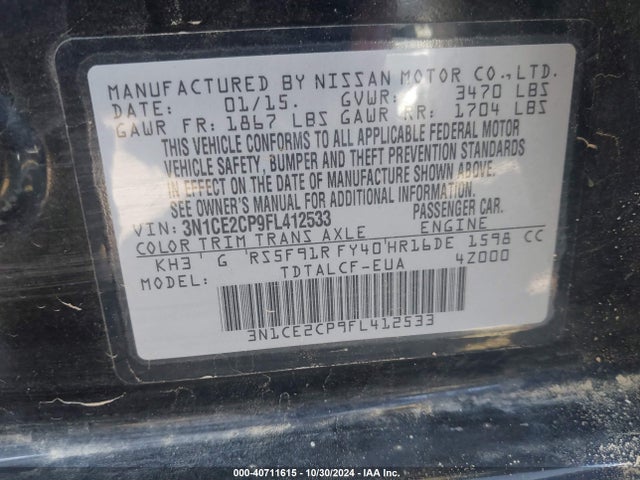 Nissan Versa Note S (sr) 2015 3N1CE2CP9FL412533 Image 9