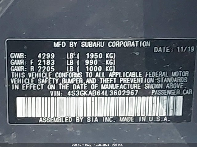 Subaru IMPREZA SEDAN 2020 4S3GKAB64L3602967 Image 9
