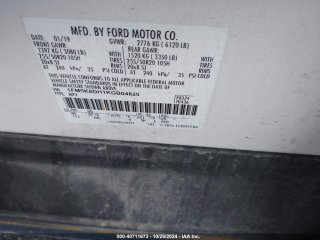 Ford EXPLORER XLT 2019 1FM5K8DH1KGB04825 Image 9