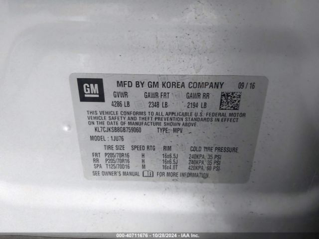 KL7CJKSB8GB759060 Chevrolet Trax 1ls