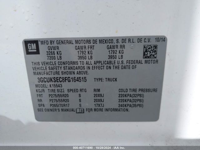 3GCUKSEC8FG164515 Chevrolet Silverado 1500 2lz
