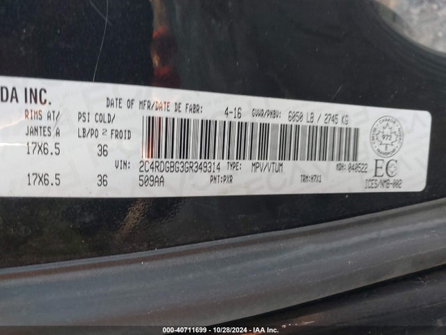 2C4RDGBG3GR349314 Dodge Grand Caravan Se/sxt