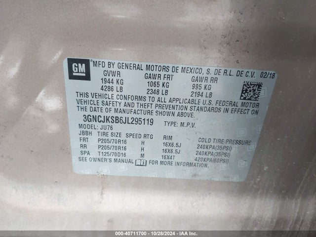 Chevrolet TRAX LS 2018 3GNCJKSB6JL295119 Image 9